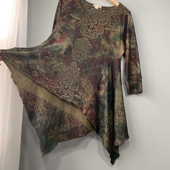 Fairy Grunge Size Medium Boho Embellished Asymmetrical Sweater Tunic Goblincore - Picture 2 of 7